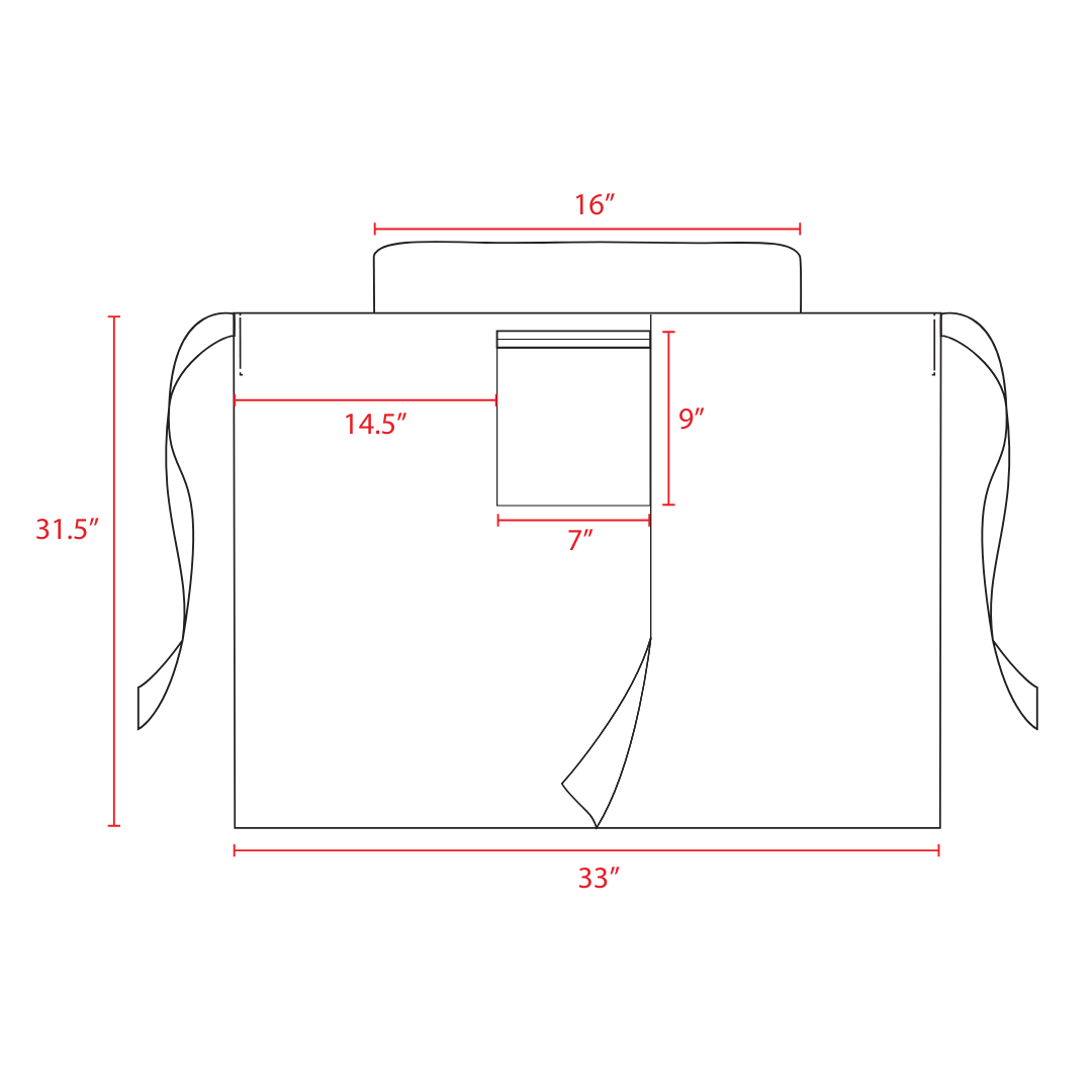 White Flap Chef Apron with Slit Measurement