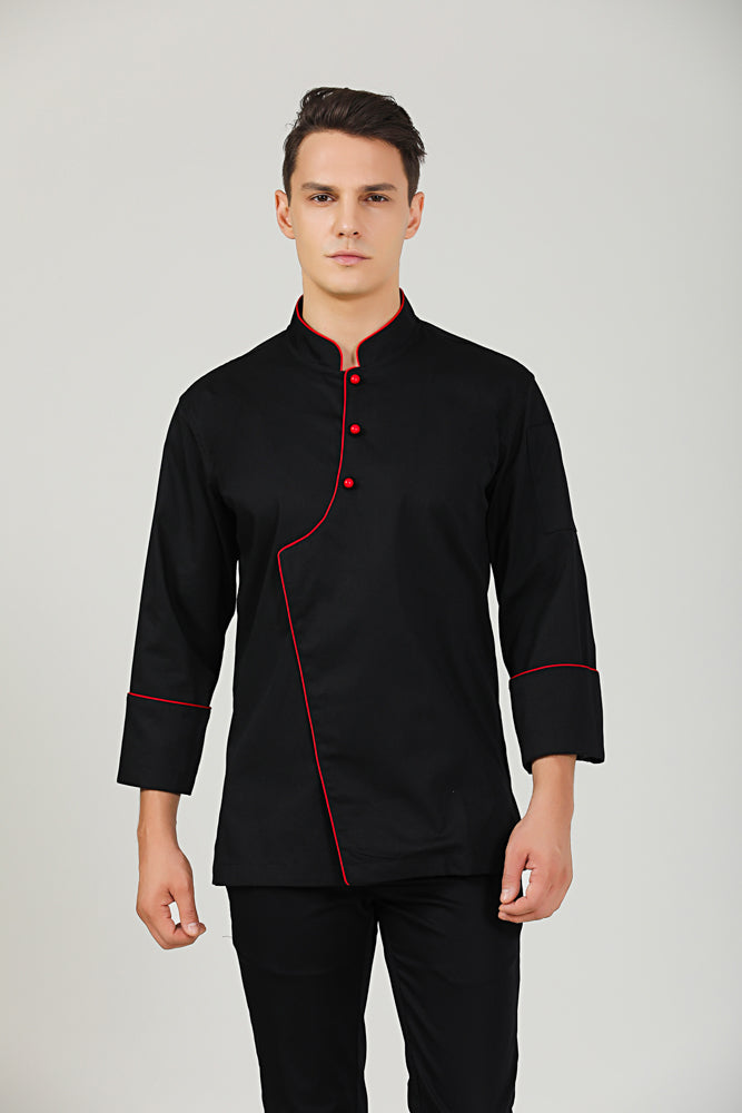 Saffron Black with Red, Long Sleeve chef jacket