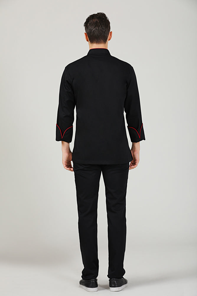 Saffron Black with Red, Long Sleeve chef jacket