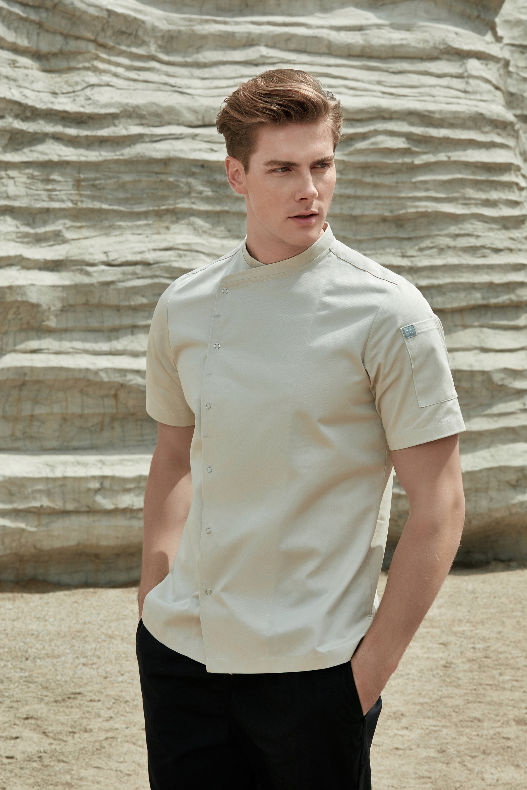 Harley khaki short sleeve chef jacket