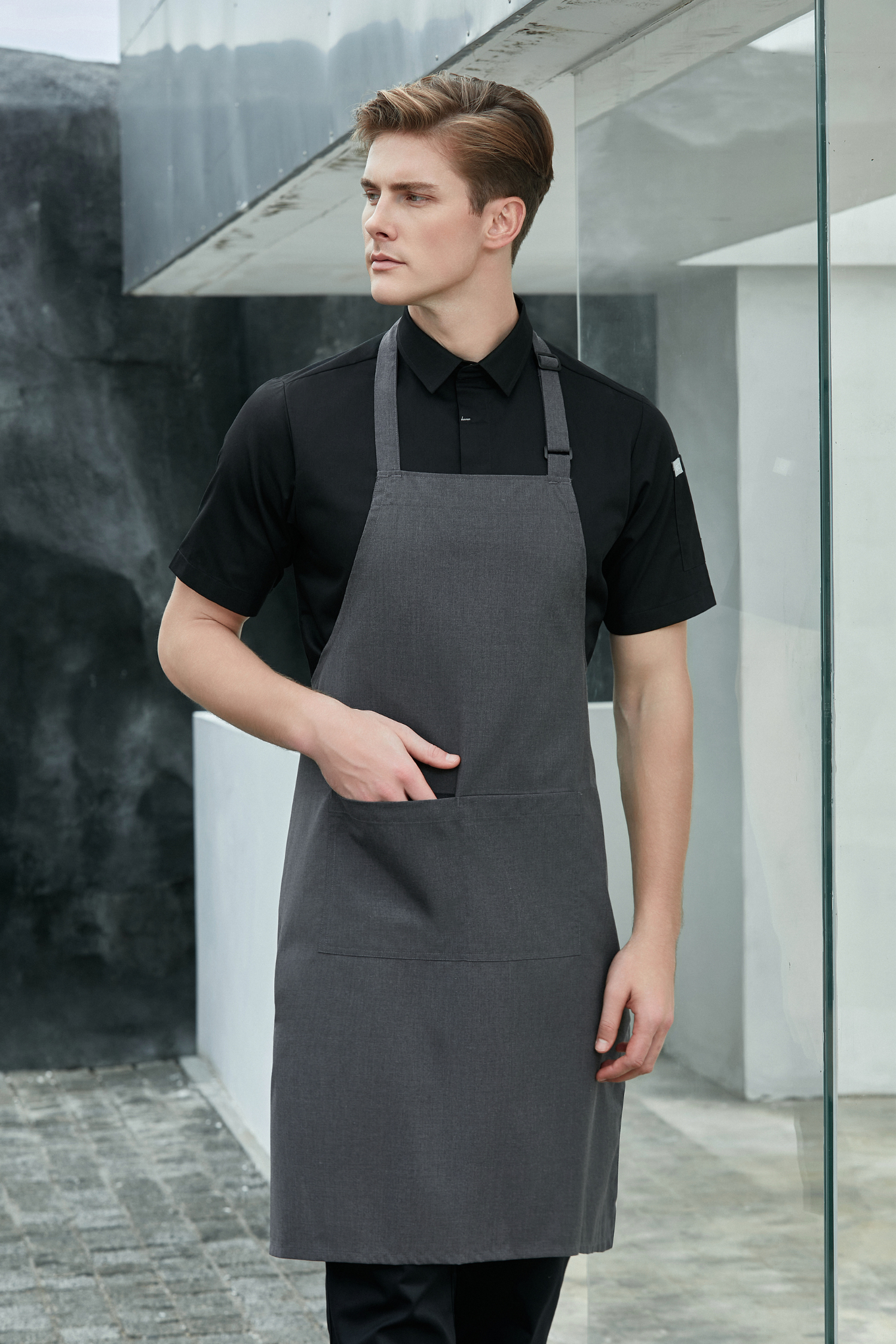 Grey Bib Apron, 2 Pockets