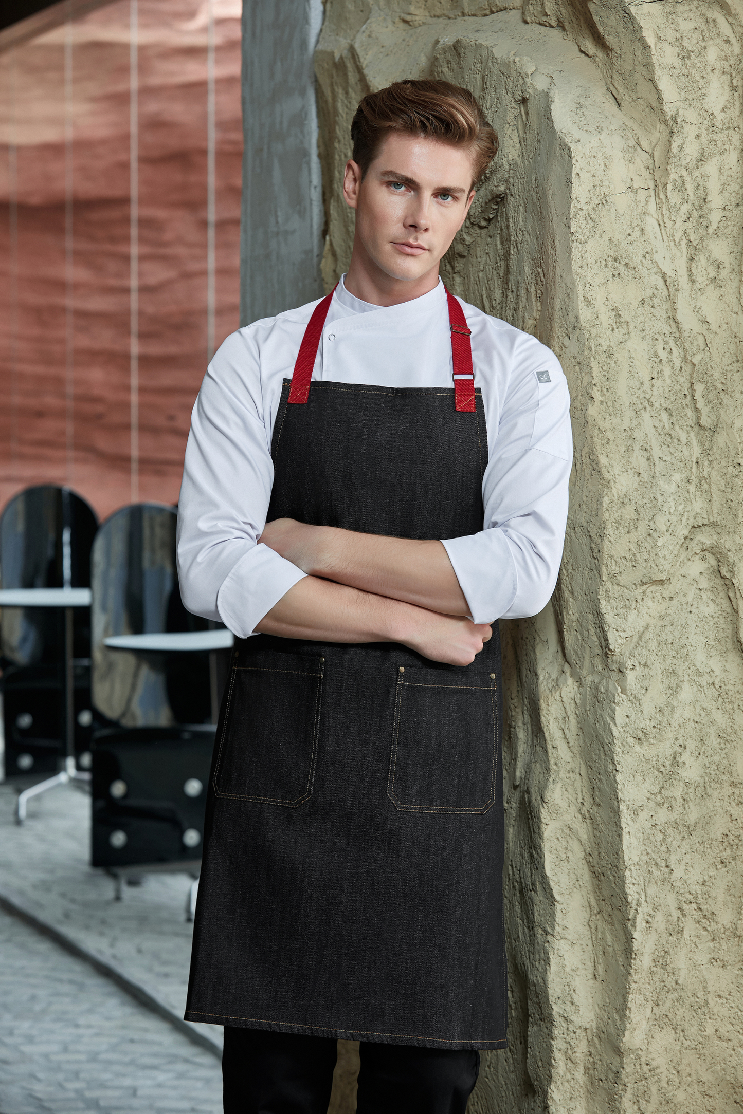 Joey Demko, Black w Red Straps bib apron