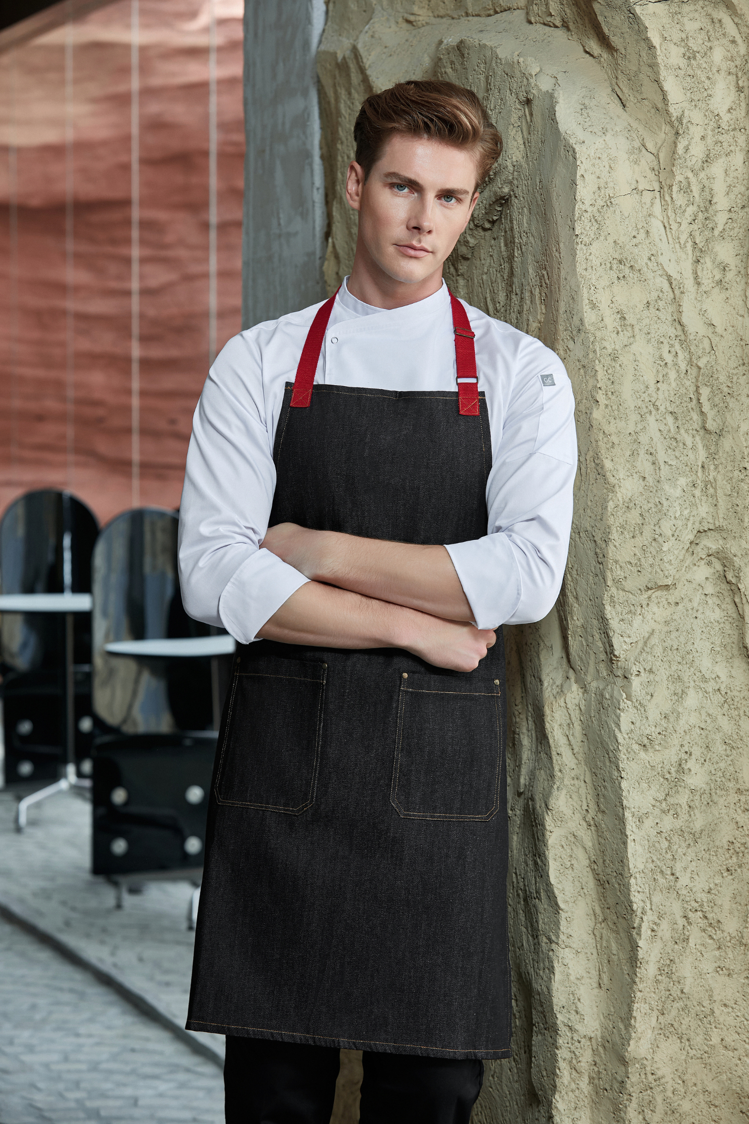 Joey Demko, Black w Red Straps bib apron