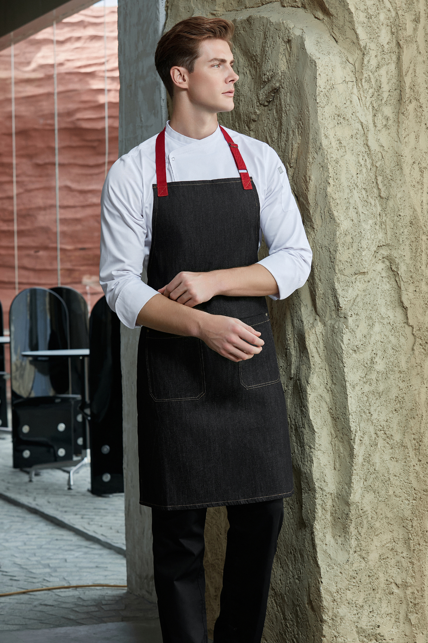 Joey Demko, Black w Red Straps bib apron