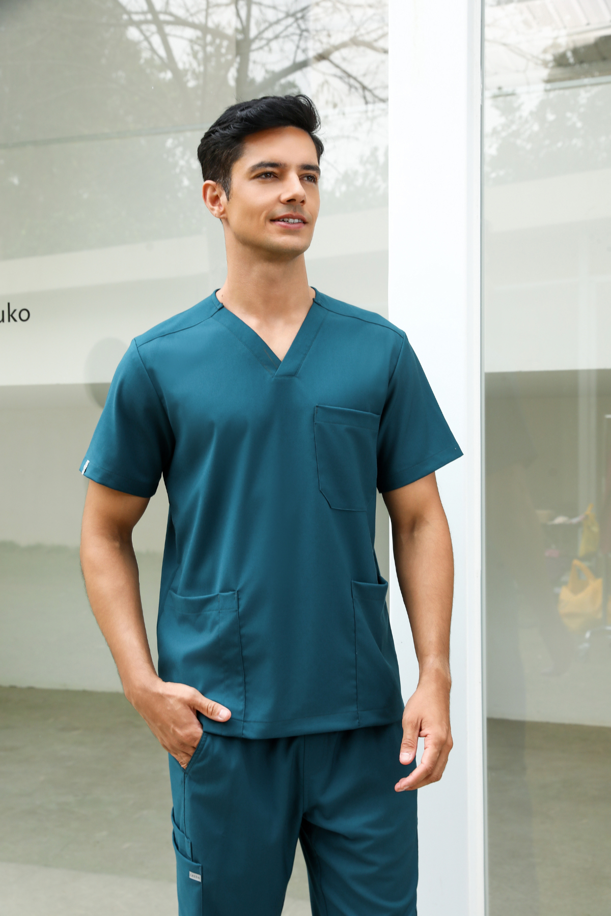 Lucas Teal Scrub Top, Men