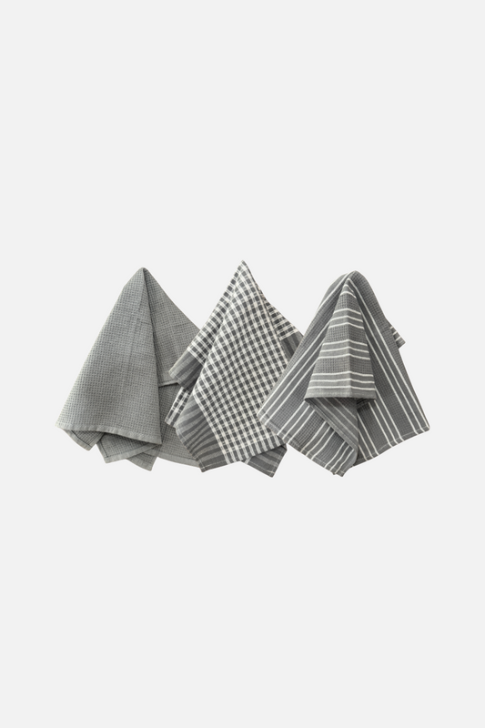 Sets of 3 Grey Waffle Kitchen Towel, 45x60cm
