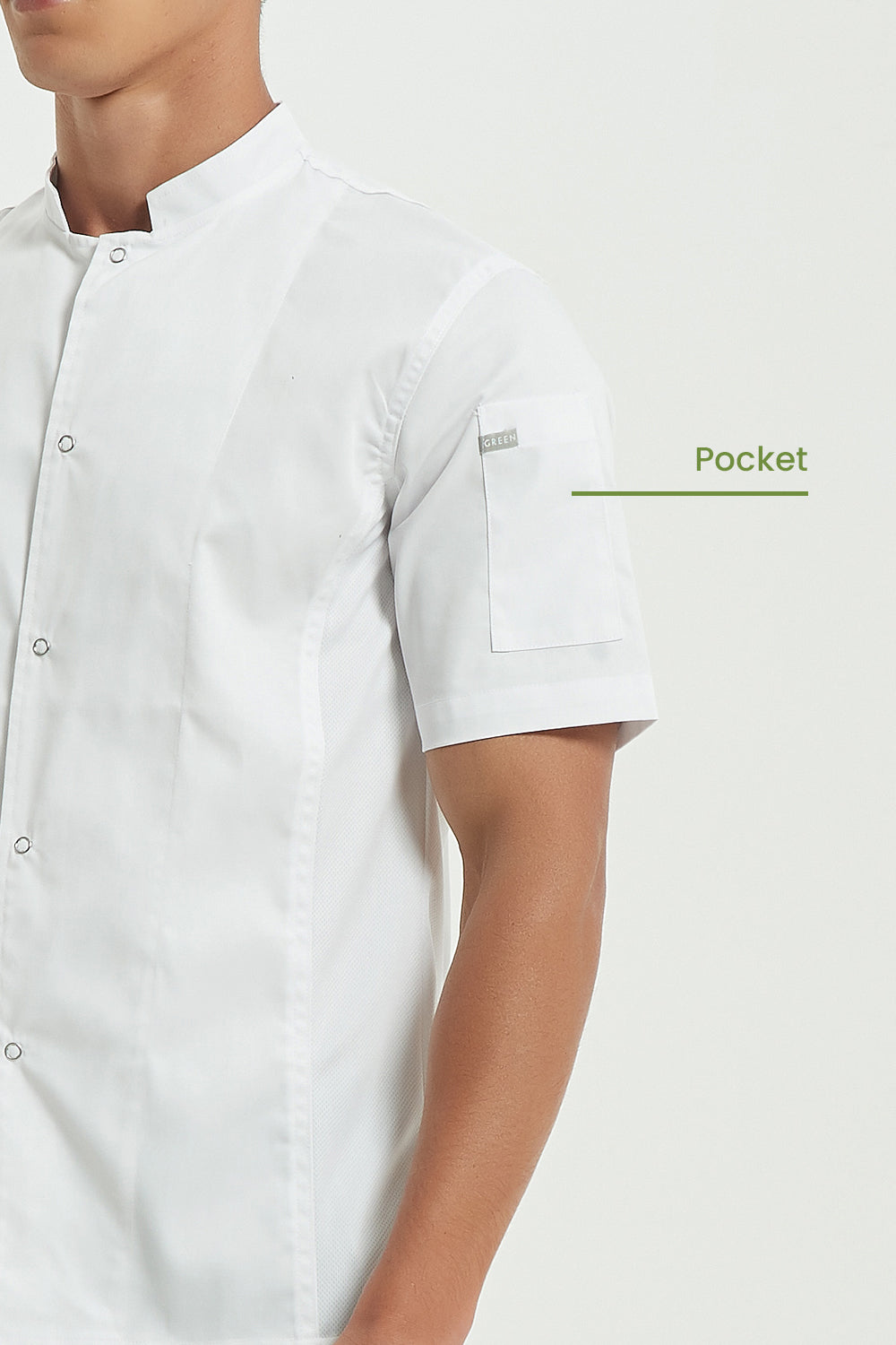 Mint White Chef Jacket, Short Sleeve with Dri-Fit