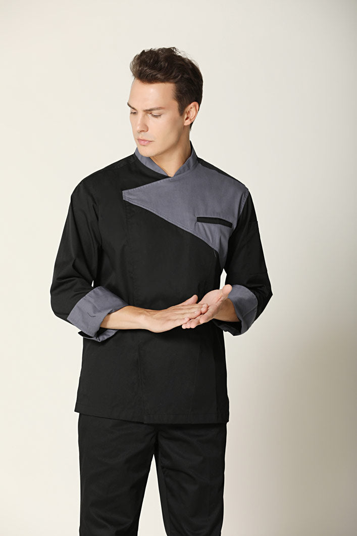 Oregano Black with Grey, Long Sleeve chef jacket