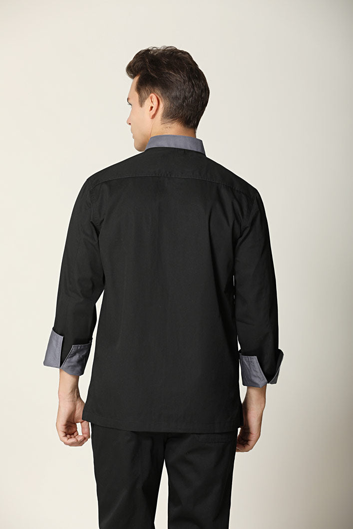 Oregano Black with Grey, Long Sleeve chef jacket