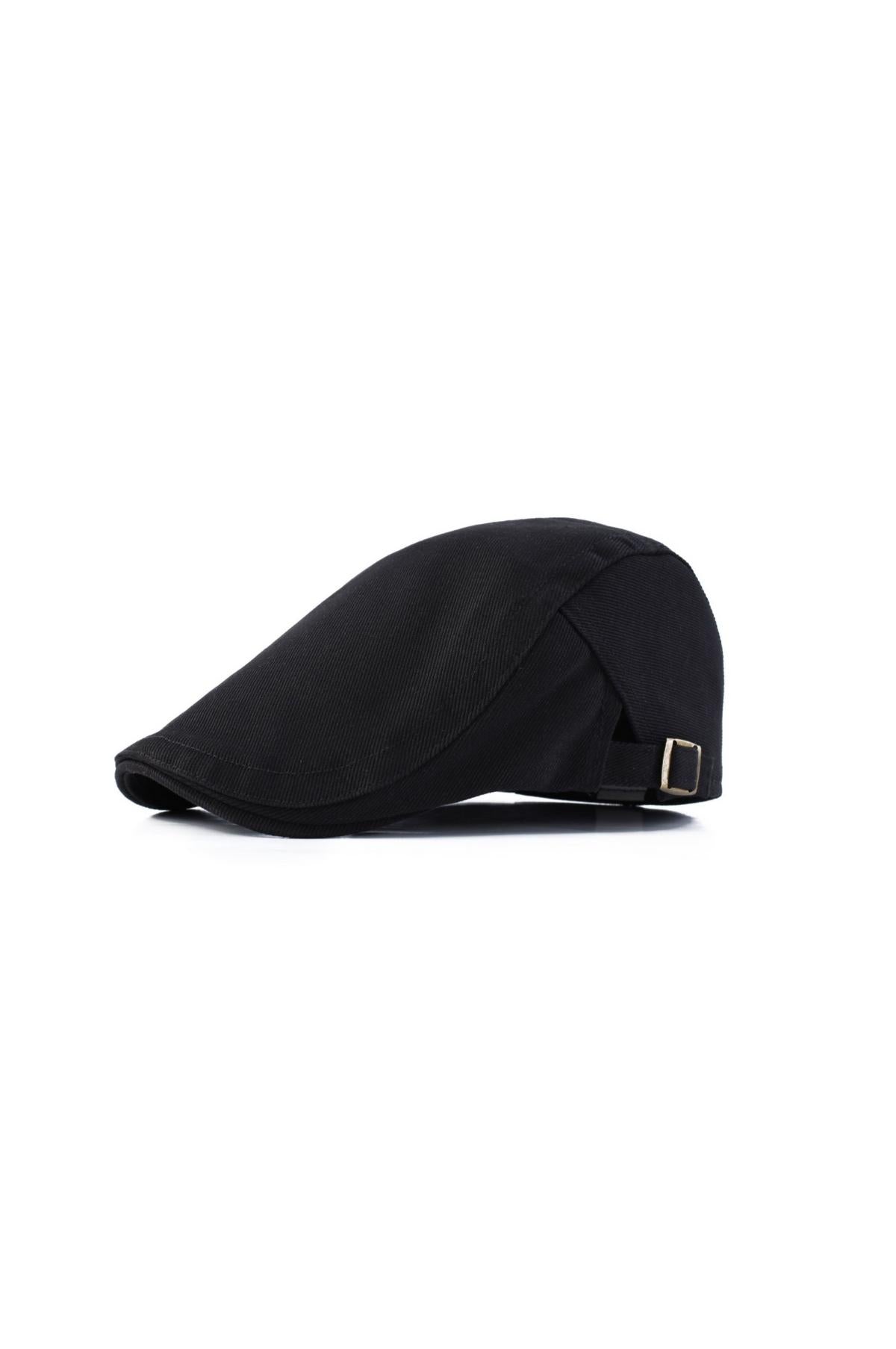 Rogan Black Cotton Flat Cap