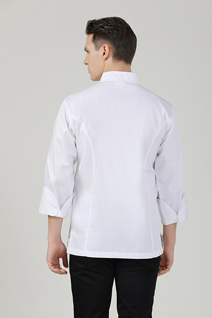 BClassic white long sleeve chef jacket back view