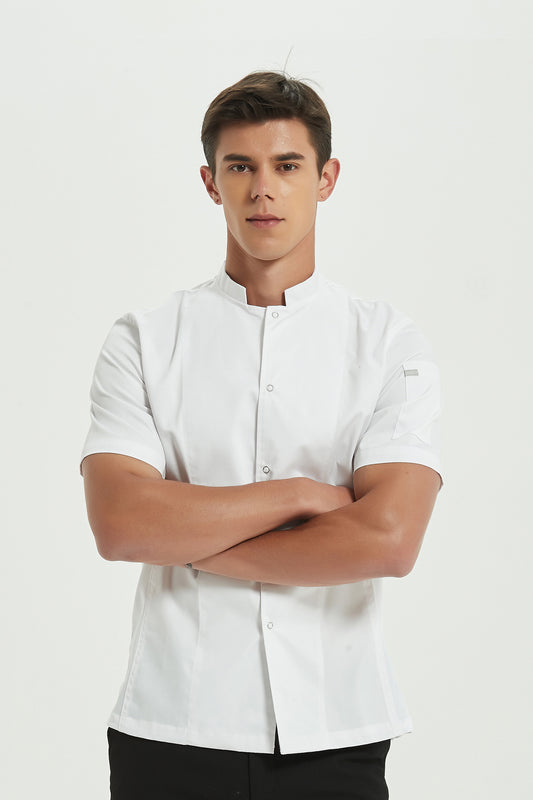 Mint White Chef Jacket, Short Sleeve with Dri-Fit